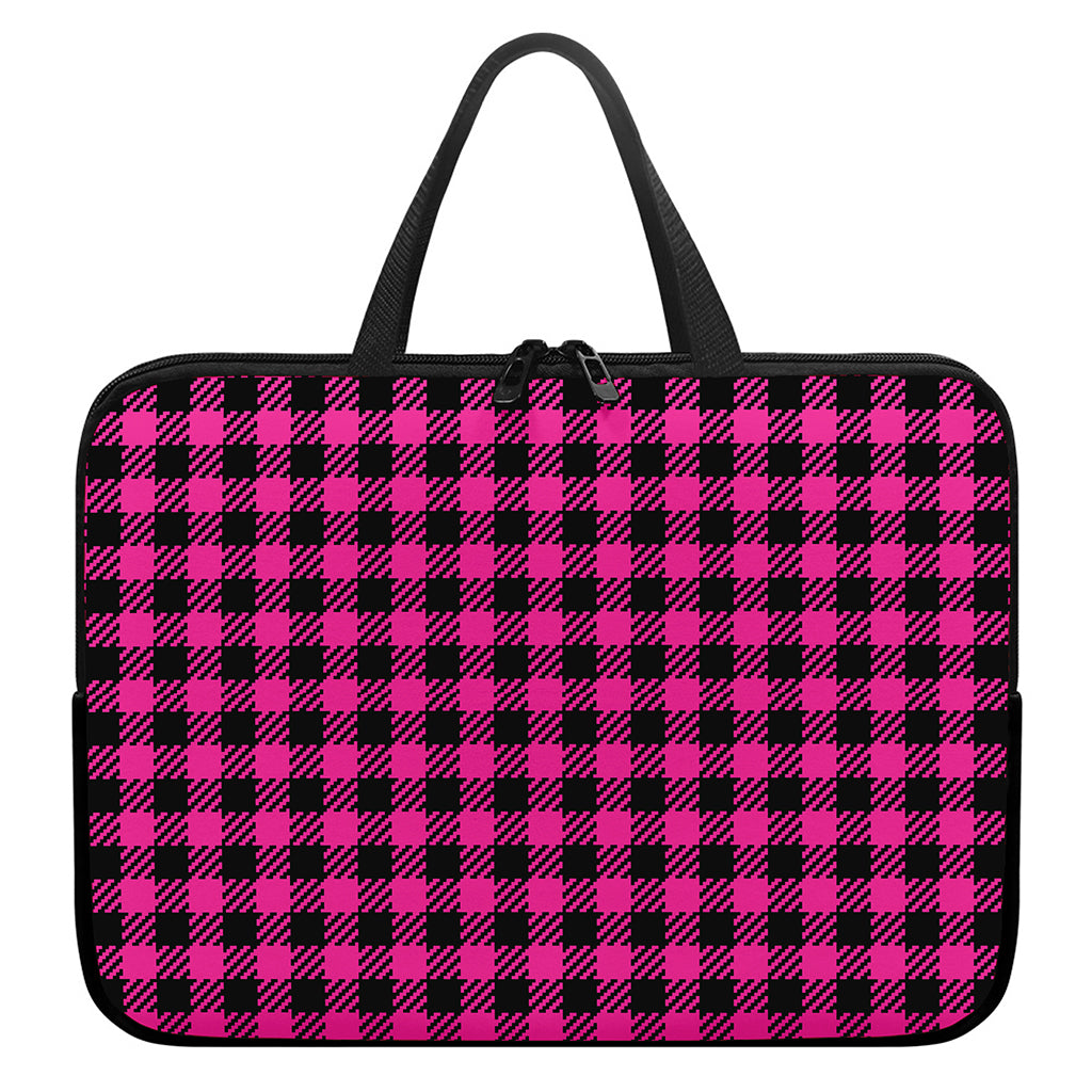 Hot Pink Buffalo Plaid Print Laptop Sleeve With Handle