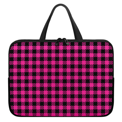 Hot Pink Buffalo Plaid Print Laptop Sleeve With Handle