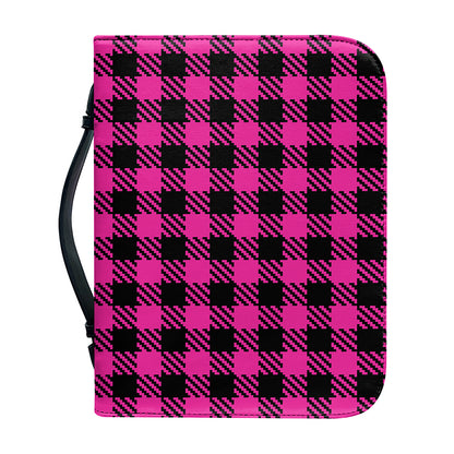 Hot Pink Buffalo Plaid Print Leather Bible Cover