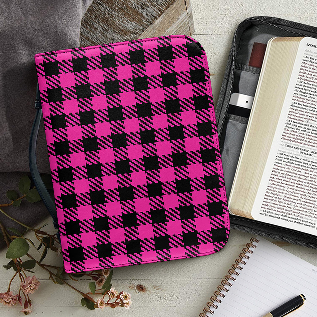 Hot Pink Buffalo Plaid Print Leather Bible Cover