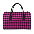 Hot Pink Buffalo Plaid Print Leather Duffel Bag