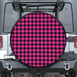 Hot Pink Buffalo Plaid Print Leather Spare Tire Cover
