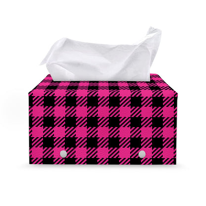 Hot Pink Buffalo Plaid Print Leather Tissue Box Cover