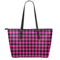 Hot Pink Buffalo Plaid Print Leather Tote Bag With Zipper