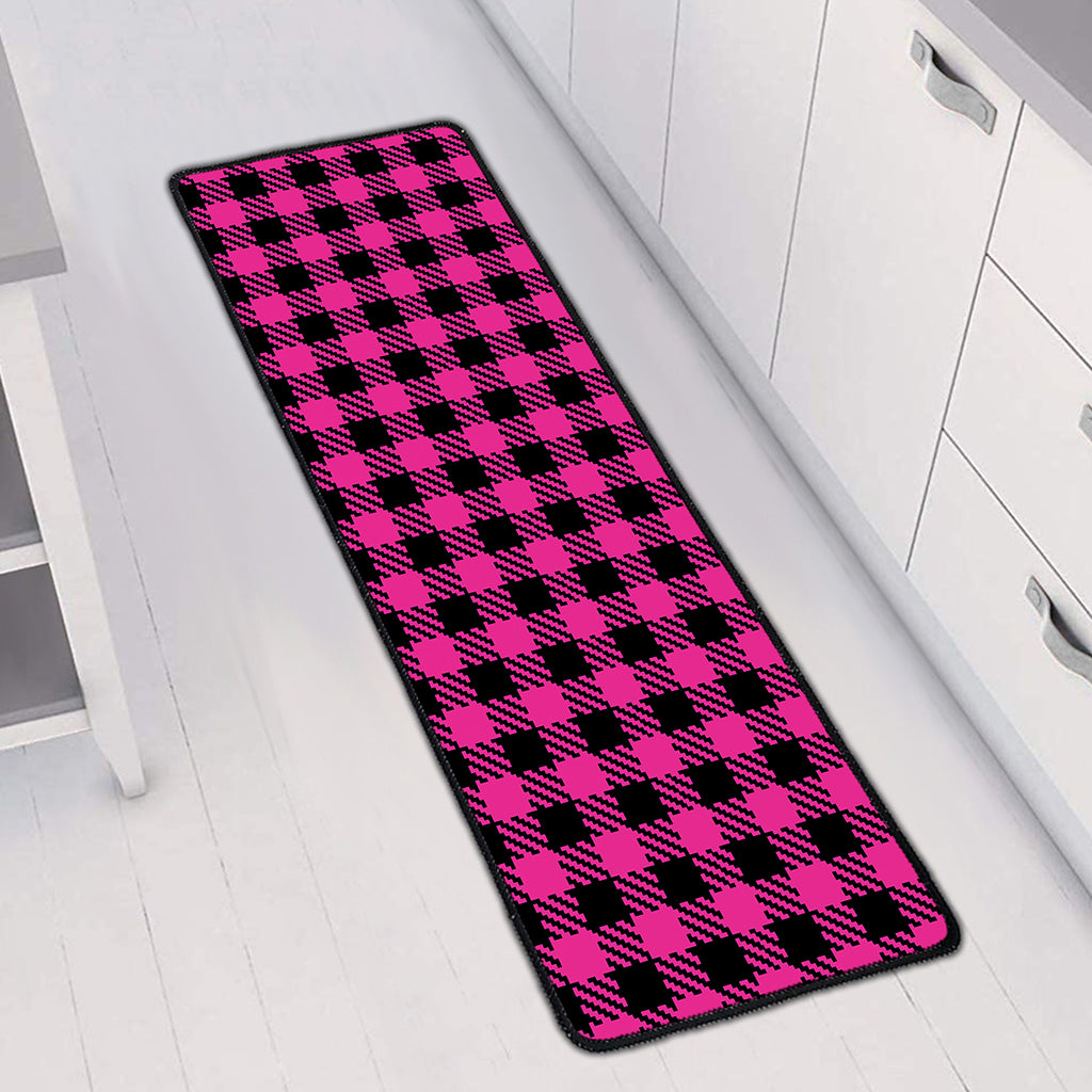 Hot Pink Buffalo Plaid Print Long Kitchen Mat