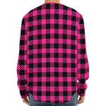 Hot Pink Buffalo Plaid Print Long Sleeve Baseball Jersey
