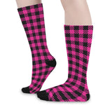 Hot Pink Buffalo Plaid Print Long Socks