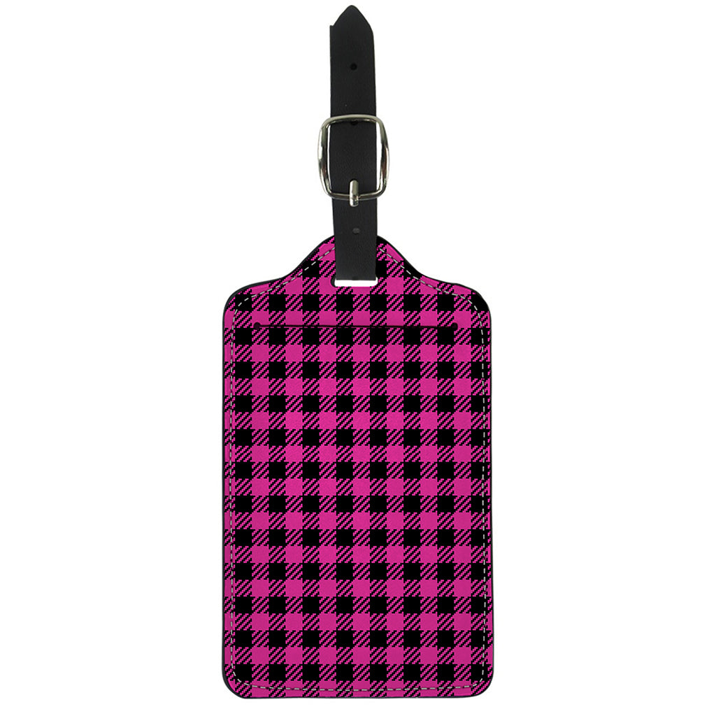 Hot Pink Buffalo Plaid Print Luggage Tag