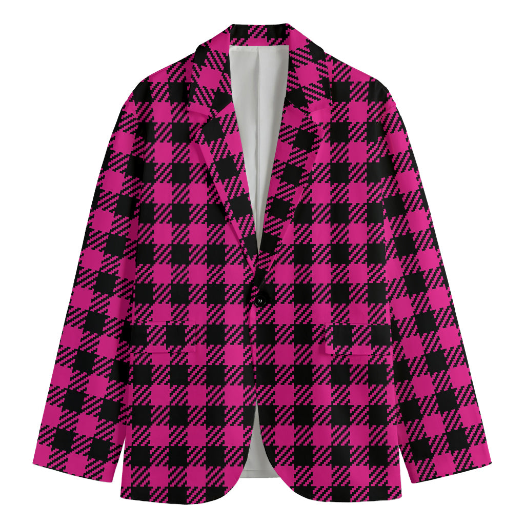 Hot Pink Buffalo Plaid Print Men's Blazer