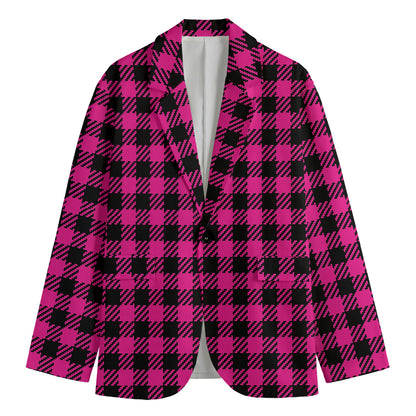 Hot Pink Buffalo Plaid Print Men's Blazer