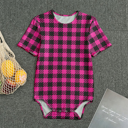 Hot Pink Buffalo Plaid Print Men's Bodysuit