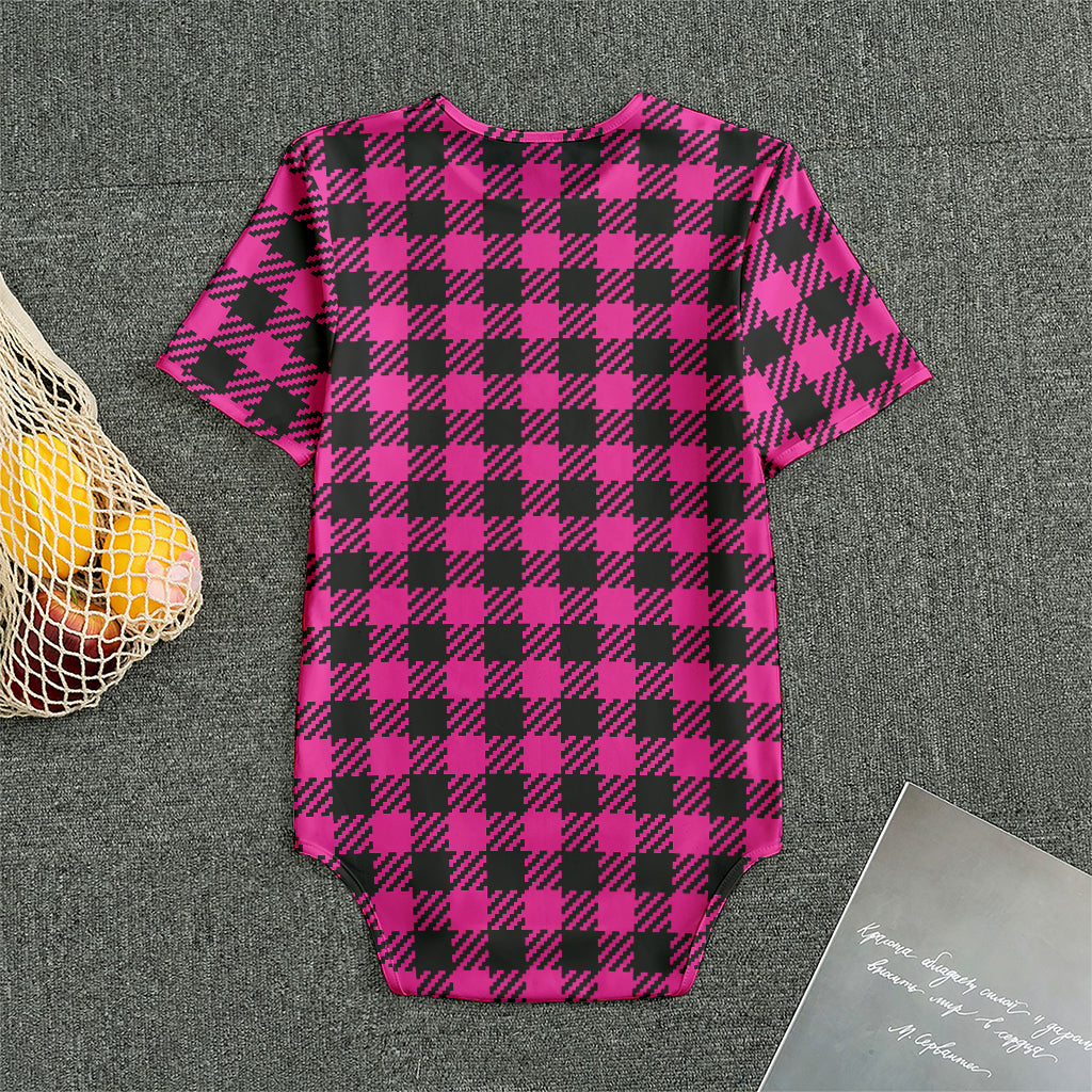 Hot Pink Buffalo Plaid Print Men's Bodysuit