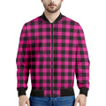 Hot Pink Buffalo Plaid Print Men's Bomber Jacket