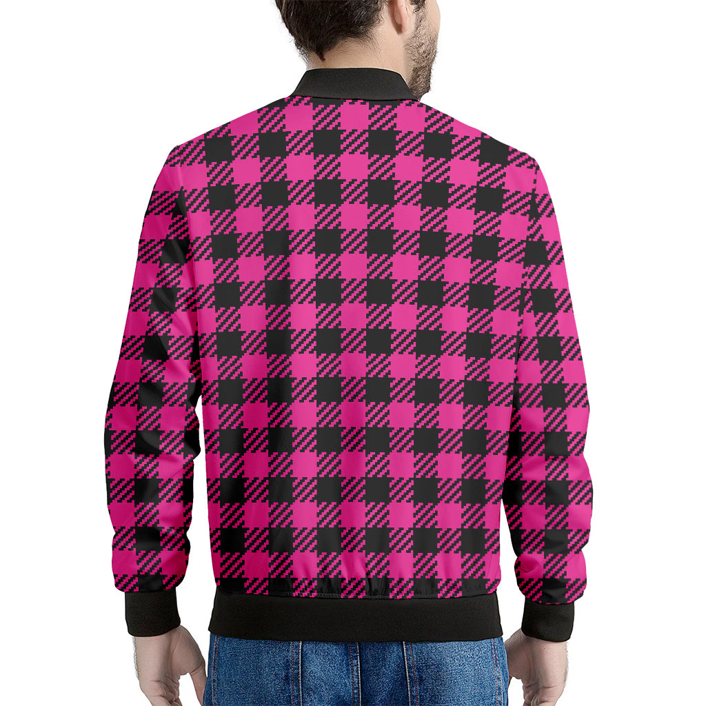 Hot Pink Buffalo Plaid Print Men's Bomber Jacket