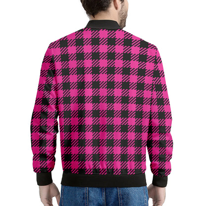 Hot Pink Buffalo Plaid Print Men's Bomber Jacket
