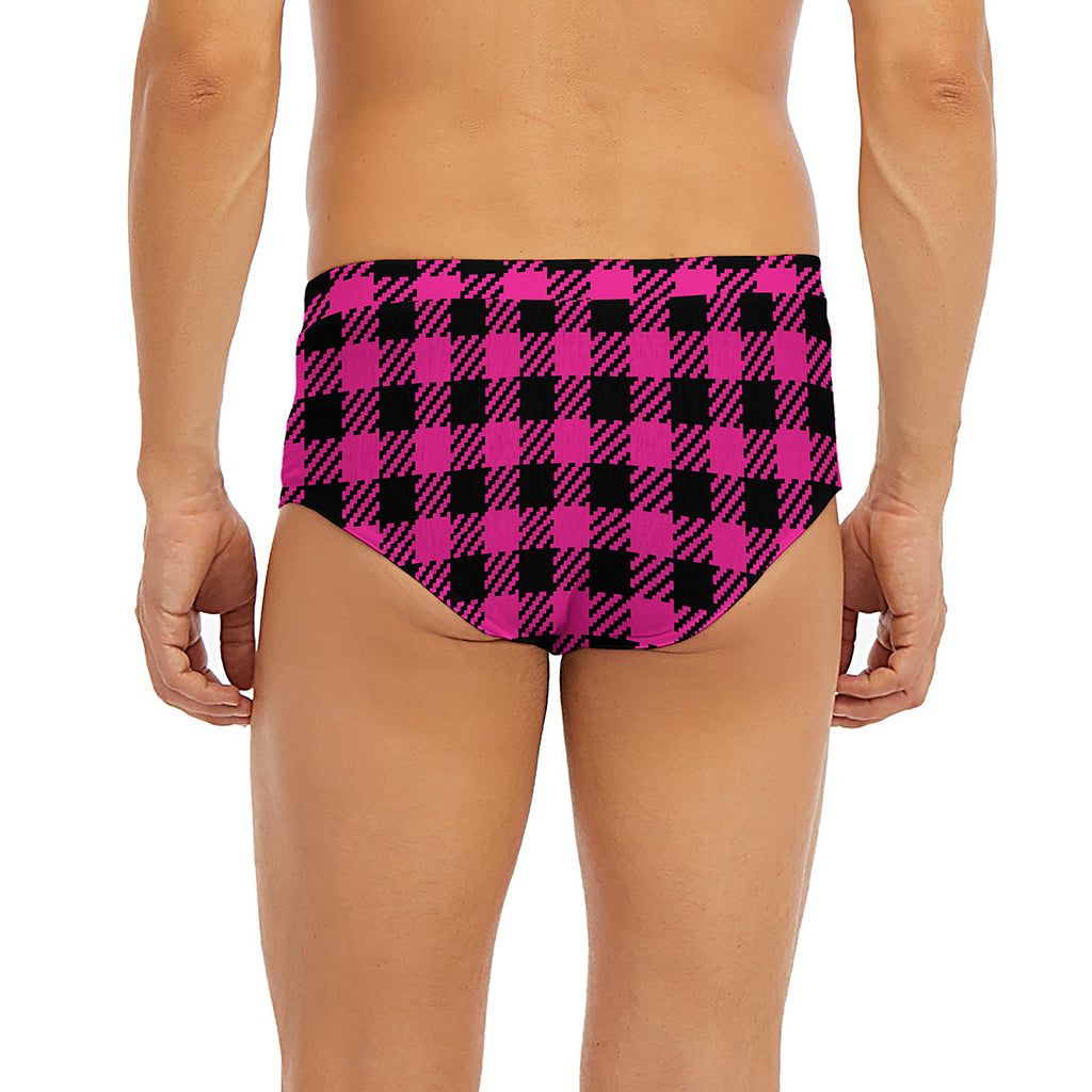 Hot Pink Buffalo Plaid Print Men's Briefs