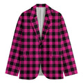 Hot Pink Buffalo Plaid Print Men's Cotton Blazer