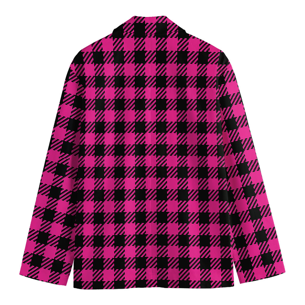 Hot Pink Buffalo Plaid Print Men's Cotton Blazer