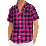 Hot Pink Buffalo Plaid Print Men's Deep V-Neck Shirt