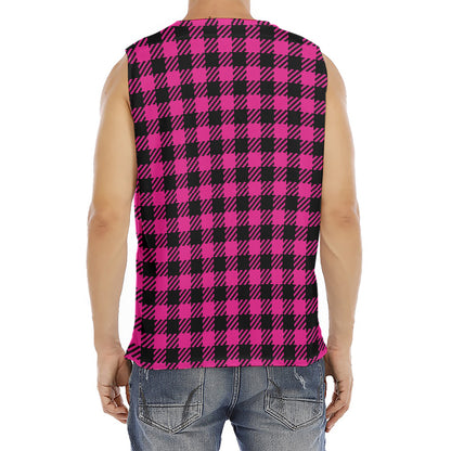 Hot Pink Buffalo Plaid Print Men's Fitness Tank Top