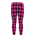 Hot Pink Buffalo Plaid Print Men's Leggings