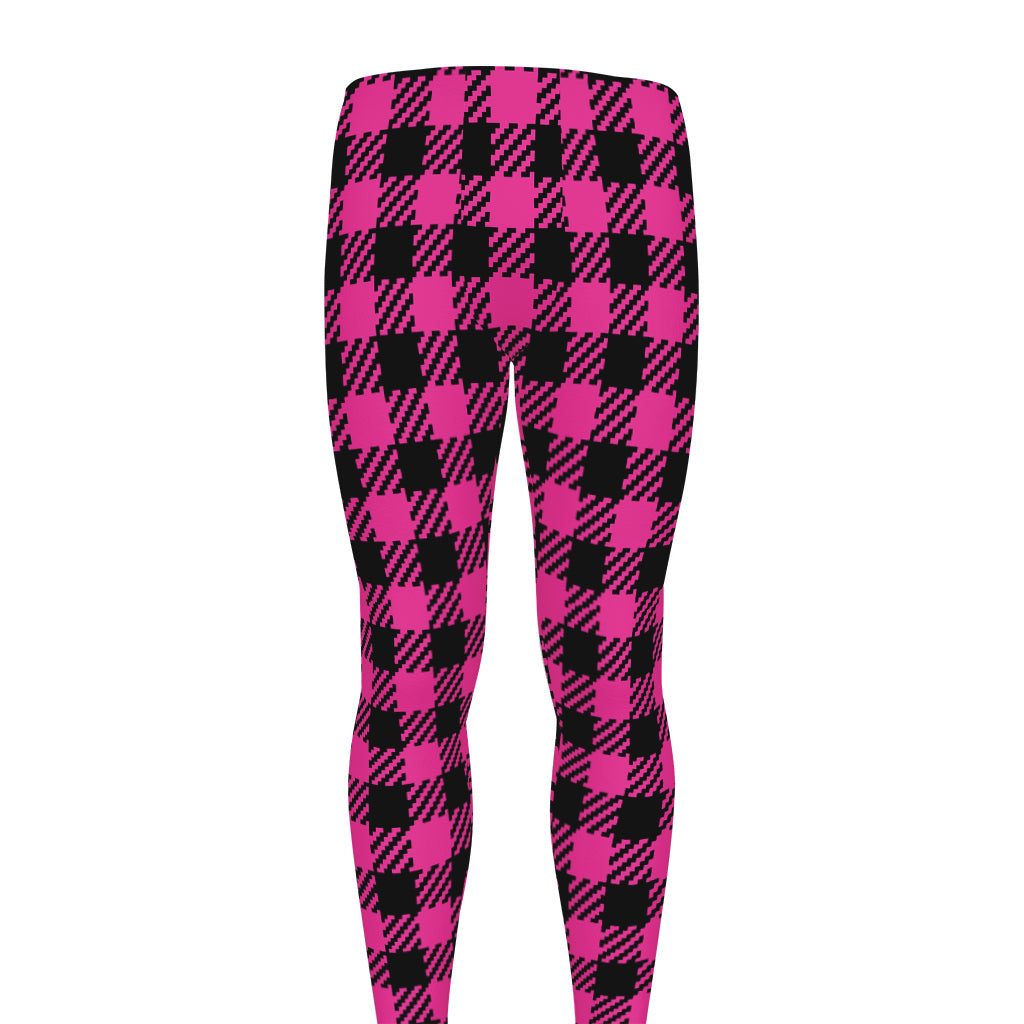 Hot Pink Buffalo Plaid Print Men's leggings