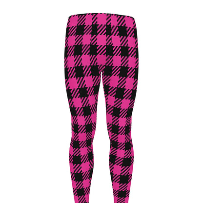 Hot Pink Buffalo Plaid Print Men's leggings