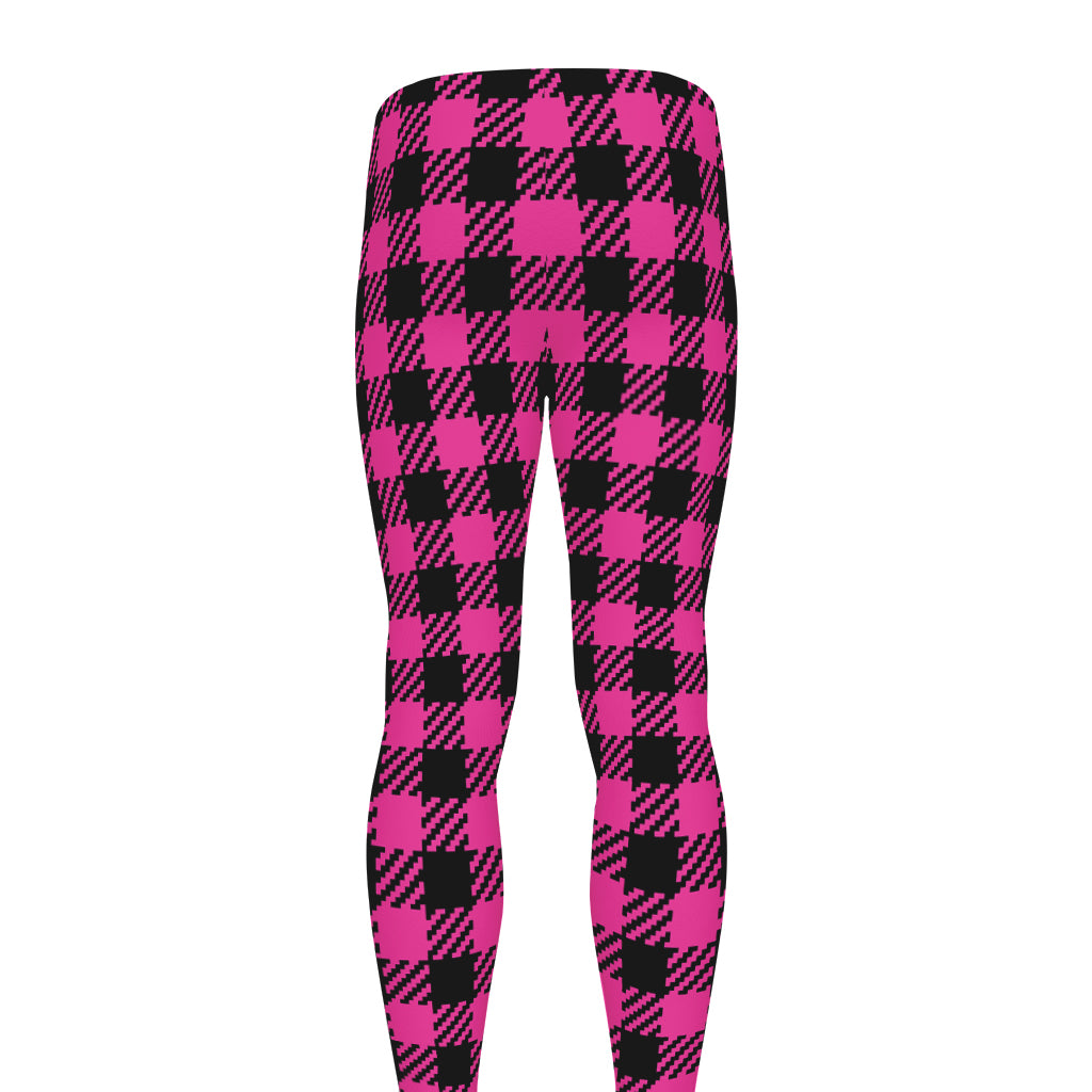 Hot Pink Buffalo Plaid Print Men's leggings