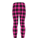 Hot Pink Buffalo Plaid Print Men's leggings