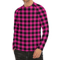 Hot Pink Buffalo Plaid Print Men's Long Sleeve Rash Guard