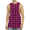 Hot Pink Buffalo Plaid Print Men's Muscle Tank Top