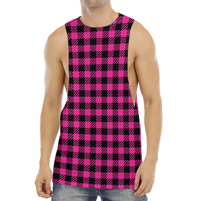 Hot Pink Buffalo Plaid Print Men's Muscle Tank Top