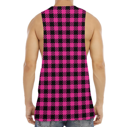 Hot Pink Buffalo Plaid Print Men's Muscle Tank Top