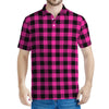 Hot Pink Buffalo Plaid Print Men's Polo Shirt