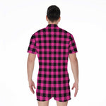 Hot Pink Buffalo Plaid Print Men's Rompers