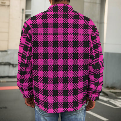 Hot Pink Buffalo Plaid Print Men's Shirt Jacket