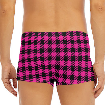 Hot Pink Buffalo Plaid Print Men's Short Boxer Briefs