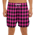 Hot Pink Buffalo Plaid Print Men's Split Running Shorts