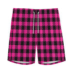 Hot Pink Buffalo Plaid Print Men's Sports Shorts