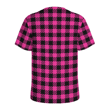 Hot Pink Buffalo Plaid Print Men's Sports T-Shirt