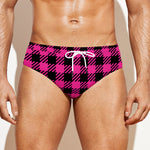 Hot Pink Buffalo Plaid Print Men's Swim Briefs
