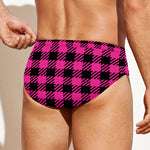 Hot Pink Buffalo Plaid Print Men's Swim Briefs