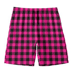 Hot Pink Buffalo Plaid Print Men's Swim Trunks