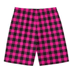 Hot Pink Buffalo Plaid Print Men's Swim Trunks