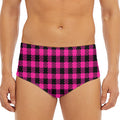 Hot Pink Buffalo Plaid Print Men's Triangle Swim Briefs