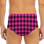 Hot Pink Buffalo Plaid Print Men's Triangle Swim Briefs