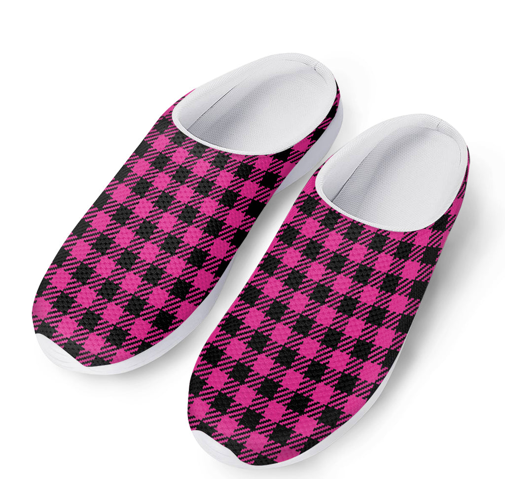 Hot Pink Buffalo Plaid Print Mesh Casual Shoes