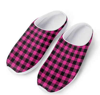 Hot Pink Buffalo Plaid Print Mesh Casual Shoes