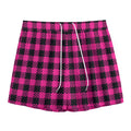 Hot Pink Buffalo Plaid Print Mesh Shorts