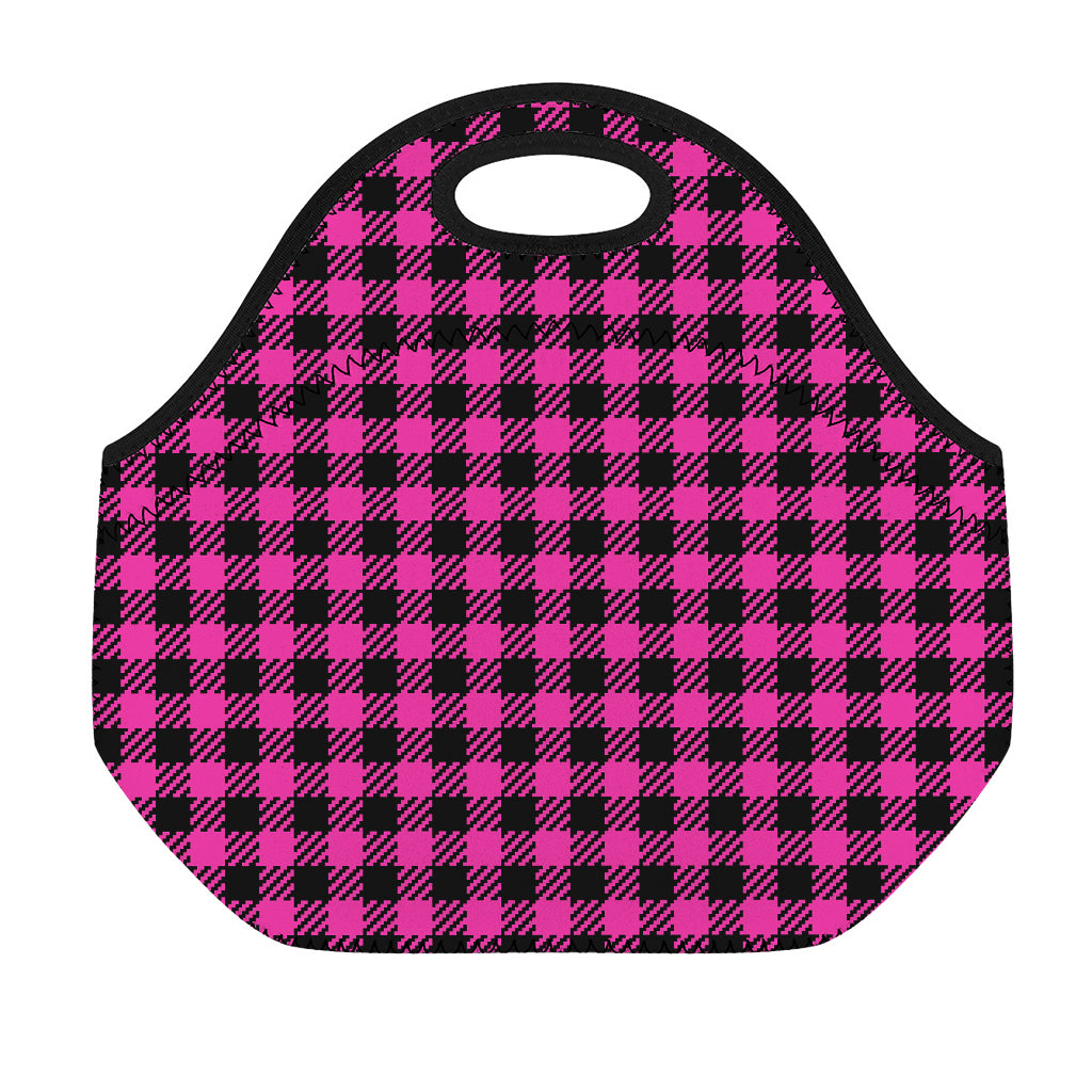 Hot Pink Buffalo Plaid Print Neoprene Lunch Bag